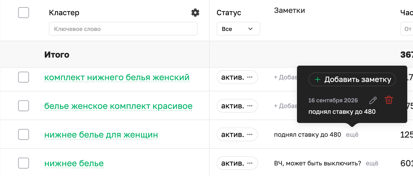Добавили заметки к кластерам